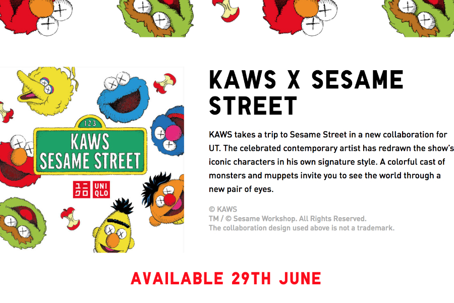 Uniqlo优衣库UT系列 × KAWS × 芝麻街三方合作系列欢乐登场!