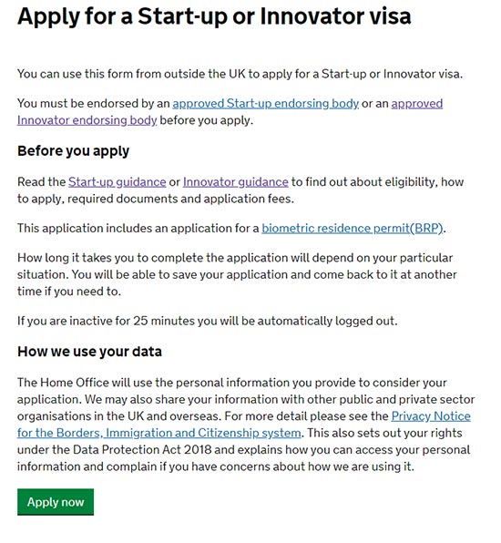 Start-up visa application