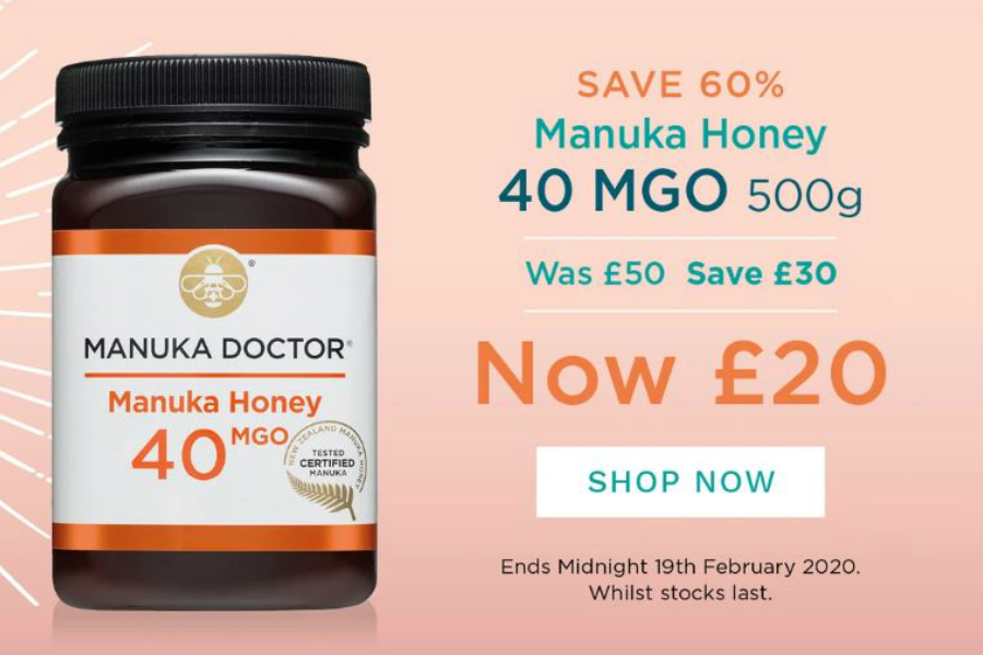 Manuka Doctor | 原价£50的40MGO麦卢卡蜂蜜限时仅£20就能入手!